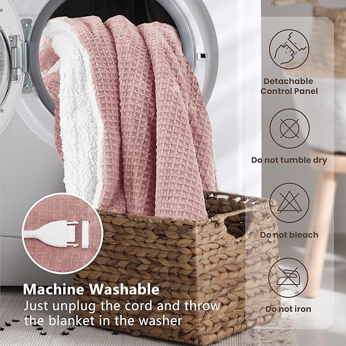 Heated Blanket Electric Blanket Queen Waffle, 84x90 Inches Dual Controllers