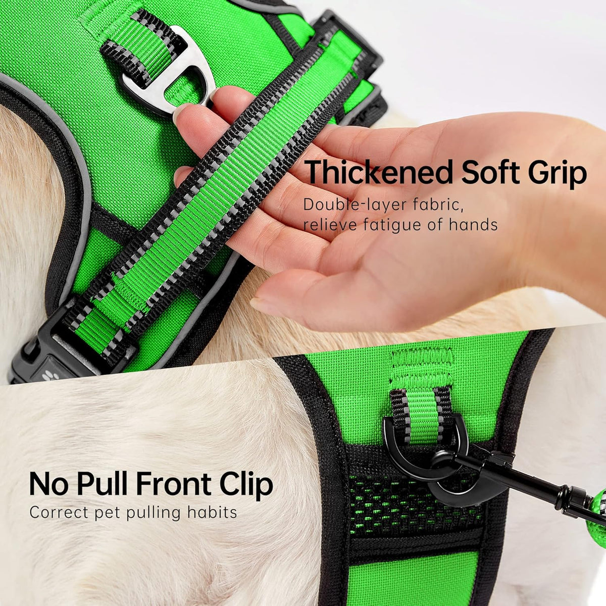 NESTROAD No Pull Dog Harness,Adjustable Oxford Dog Vest Harness with Leash,Reflective No-Choke Pet Harness with Easy Control Soft Handle for Large Dogs(Large,FluorescentGreen)