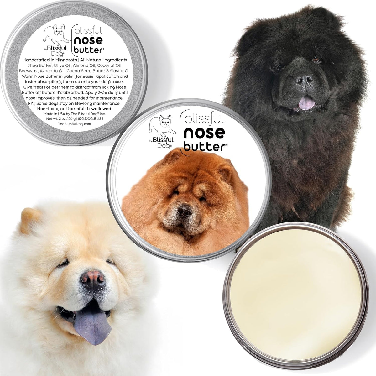 The Blissful Dog Chow Nose Butter for Dry, Cracked Skin, Lick-Safe Dog Nose Balm with Moisturizing Shea Butter, Almond, Olive, and Essential Oils, Pet Supplies, Uncented, 2 oz.