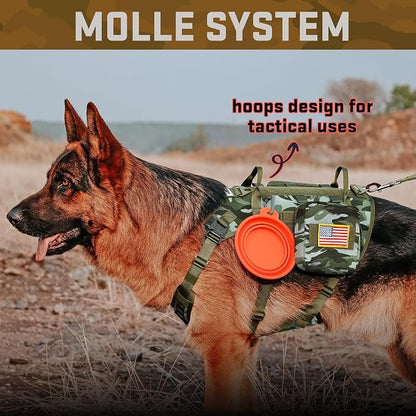 Forestpaw Tactical Dog Harness Tactical Dog Collar with Bungee Leash Set,No Pull Military Dog Harness for Walking Training,Adjustable for Medium Large Dogs,Camouflage Green,Chest 27-40"