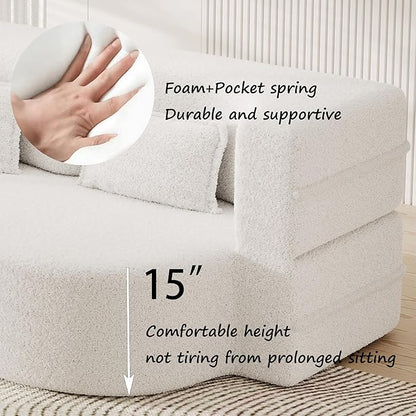 SZLIZCCC 78'' Modern Floor Sofa Bed, Convertible Teddy Fabric Sleeper with 2 Pillows, Modern Teddy Fabric Floor, Foam Folding Mattress for Living Room, Guest Bed, Playroom & Small Spaces (Beige)