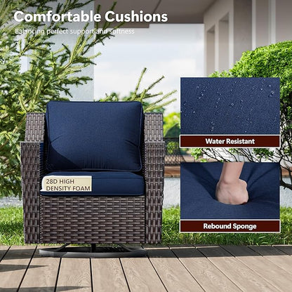 3 Pieces Wicker Patio Furniture, Luxury Outdoor Rattan Furniture with 2 Patio Swivel Chair,Side Table, Wide Armrest, Thickened Cushions, Ideal for Deck, Porch Use