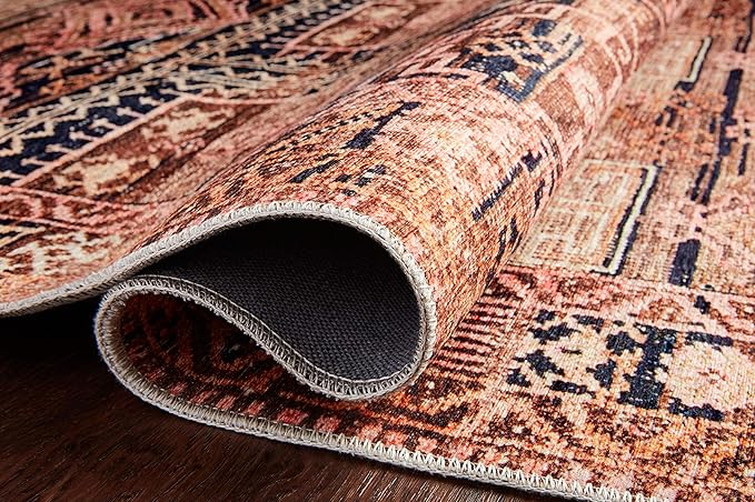 Loloi Layla Collection LAY-14 Mocha/Blush 5'-0" x 7'-6" .13" Thick Area Rug, Soft, Durable, Vintage Inspired, Distressed, Low Pile, Non-Shedding, Easy Clean, Printed, Living Room Rug