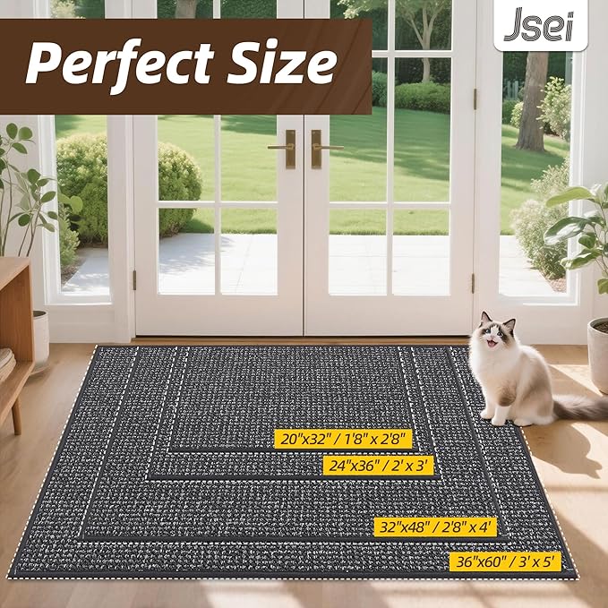 JSEI Dirt Trapper Door Mat 20"x32" Non-Slip Washable Entrance Mat, Dog Doormats, Absorbent & Fade-Resistant Floor Mats, Low Profile Welcome Mats for Entryway, Front Door, and Inside Entrance, Charcoal