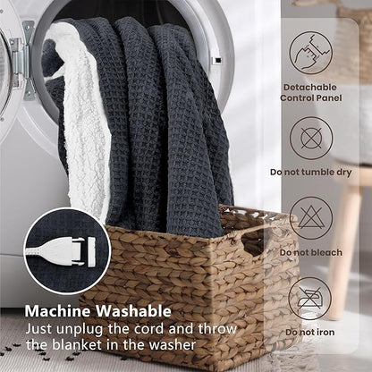 Heated Blanket Electric Blanket Queen Waffle, 84x90 Inches Dual Controllers