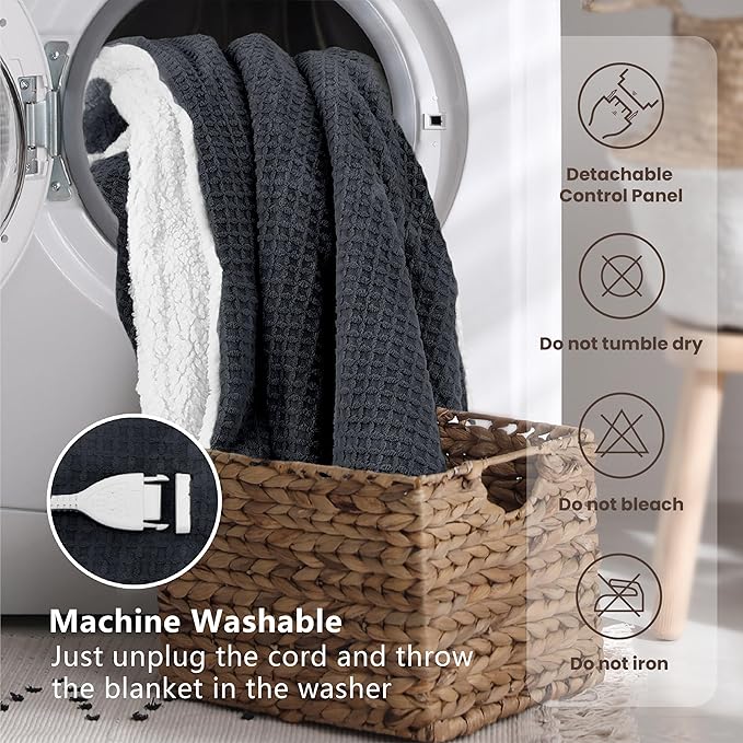 Heated Blanket Electric Throw Waffle, 50x60 Inches Sherpa Fleece Fast Heating