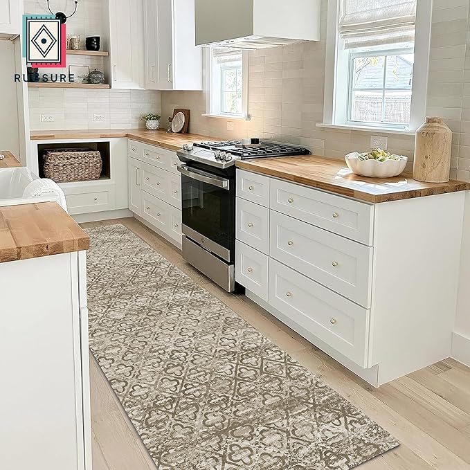RUGSURE Washable Area Rugs, 2'6'' x 8' - 1/6 Thick - Stain & Water Resistant Non-Slip - Perfect Resistant Rug for Living Room, Bedroom, Nursery, Pet & Child Friendly, Vibrant Colors Rugs, Brown