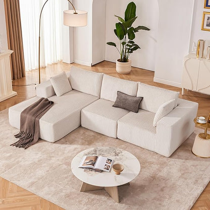 108” Modular Sectional Sofa, Cloud Sectional Couch with Deep Seat, Modern Modular L-Shape Sofa Couch with Chaise,Upholstered Boneless Couches for Living Room Bedroom (Beige, Left Facing Chaise)