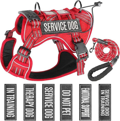 Service Dog Tactical Vest Harness and Leash Set Large Sized Dog Emotional Support- Tactical Dog Harness Training Collar with Name (Red, S)