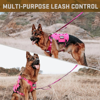 Forestpaw Pink Tactical Dog Harness Tactical Dog Collar with Bungee Leash Set,No Pull Military Dog Harness for Walking Training,Adjustable for Medium Dogs,Chest 17-25"
