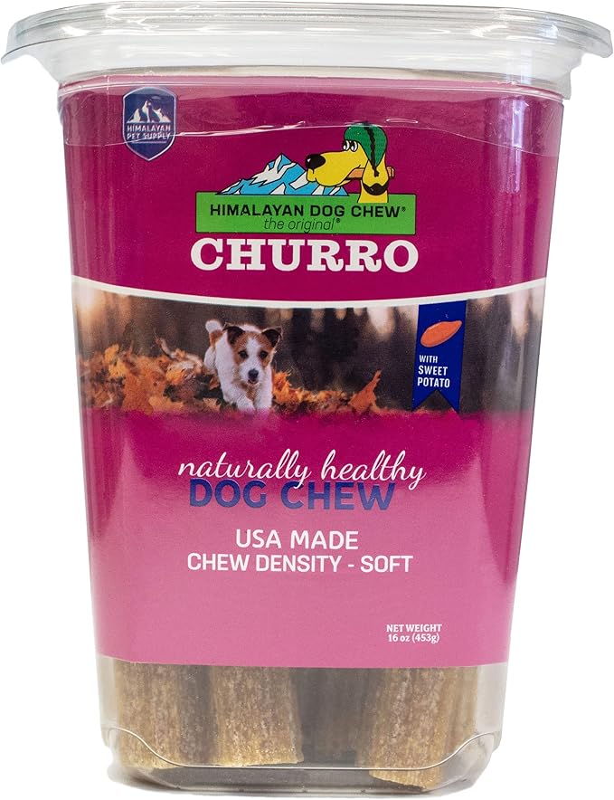 CHURRO Himalayan Cheese Treat Tub | Sweet Potato Churro | Lactose Free - Gluten Free - Grain Free | USA Made | for All Breeds | 11-13 Churros | Real Sweet Potato and Himalayan Cheese