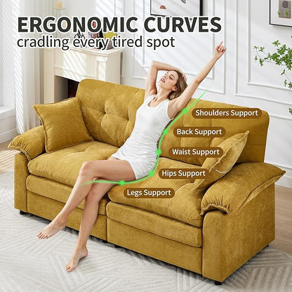 84" Loveseat Sofa, Modern Couches for Living Room,Double-Layer Cushion Cloud Couch with Deep Seat,Super Comfy Chenille Sofas,Sturdy Frame, Easy Assembly for Bedroom, Apartment, Office, Yellow