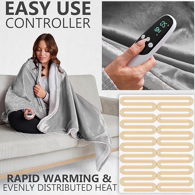 Heated Blanket Electric Luxurious Fleece Twin Blanket, 9 Heat Settings & 12H