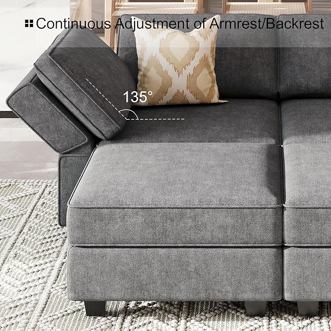 Bellfin Modular Sectional Sleeper Sofa Convertible Sofas with Storage Ottomans Small Sectional Couches for Living Room. Dark Grey Couch