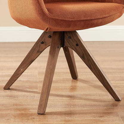 Art Leon Dining Chair, Mid Century Modern Fabric Upholstered Swivel Dining Room Chair with Wood Legs, Leisure Side Chair with Arms for Living Room, Caramel