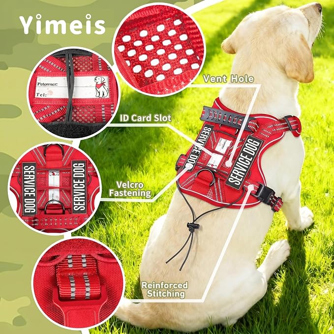 Service Dog Tactical Vest Harness and Leash Set Large Sized Dog Emotional Support- Tactical Dog Harness Training Collar with Name (Red, S)
