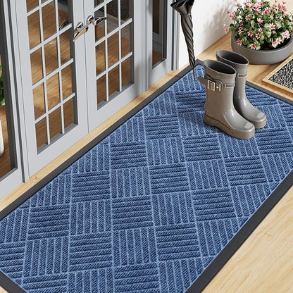 Smiry Front Door Mat Outside Entrance, Heavy Duty Outdoor Indoor Mat, Natural Rubber Doormat, Non Slip, Trap Dirt and Moisture, Easy Clean, Low Profile Patio Porch Entryway Mat, 47x23, Blue