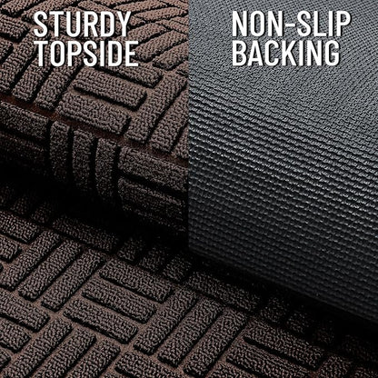 OLANLY Front Door Mat Outside Entrance 29.5x17, Absorbent, Heavy Duty Sturdy Natural Rubber Doormat Indoor Outdoor, Stain and Fade Resistant, Non-Slip Backing Low Profile Floor Mat for Entryway, Brown