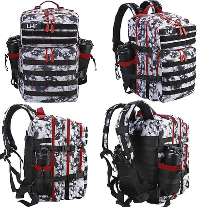 LHI Military Tactical Backpack for Men and Women 45L Army 3 Days Assault Pack Bag Large Rucksack with Molle System Black and white