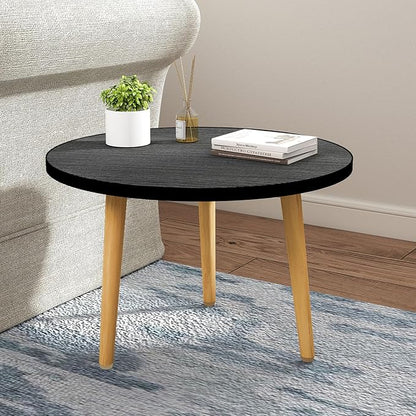 Funecy Round Coffee Table Low Table with 3 Solid Wood Sturdy Legs, Floor Table Desk for Sitting on The Floor, Storage and Living Room Furniture (Black)