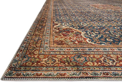 Loloi Layla Collection LAY-09 Cobalt Blue/Spice 2'-6" x 7'-6" .13" Thick Runner Rug, Soft, Durable, Vintage Inspired, Distressed, Low Pile, Non-Shedding, Easy Clean, Printed, Living Room Rug
