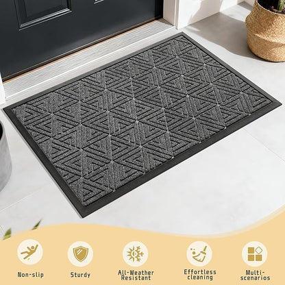 Yimobra Outdoor Mats for Front Door 29.5x17, Stops Mud & Dirt at Entrance, Fits Garage & Patio, All-Weather Waterproof Non Slip Outdoor Indoor Welcome Mat, Mix Grey