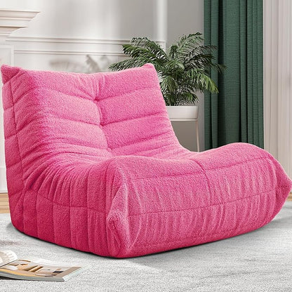 Bean Bag Chair Big Sofa Beanbag Chair for Adults Fireside Chair Bean Bag Lounger with Memory Foam Filled for Home,Apartment or Gaming Venue(DarkPink Teddy)