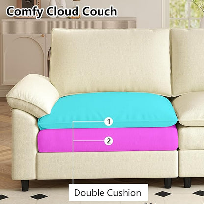 Aoowow Modular Sectional Sofa Modern Convertible Loveseat Couch,85 Inch Deep 2-Seater Sofas Comfy Chenille Cloud Sofas and Couches Set with 2 Movable Ottoman for Living Room Apartment(Beige)