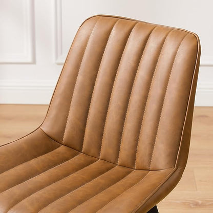 Art Leon Swivel Dining Chairs Set of 2, Mid Century Modern Kitchen Dining Room Chairs, Upholstered Faux Leather Armless Side Chair with Wood Legs for Living Room Bedroom, Yellow Brown