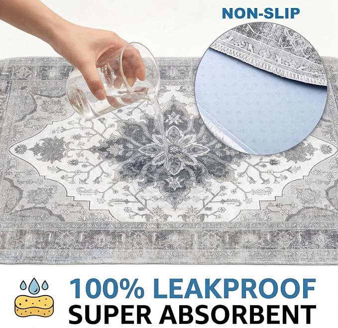 4PACK Washable Pee Pads for Dogs,Great Urine Absorbent Reusable Puppy Training Pads,Waterproof,Leak-Proof & Non-Slip Potty Pads for Whelping,Crate,Playpen,Bed.(Gray Floral,18"x24")
