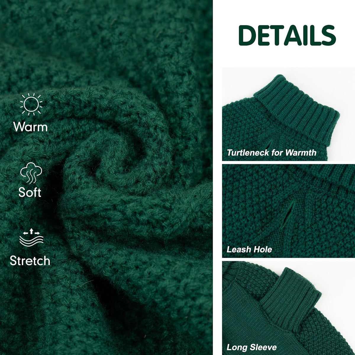 cyeollo Dog Sweater Pullover Turtleneck for Large Dogs, Classic Knitwear Fall Winter Cold Weather Dog Clothes Warm Pet Apparel Small Medium Large Dog Sweaters, Green 2XL