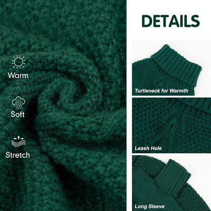 cyeollo Dog Sweater Pullover Turtleneck for Large Dogs, Classic Knitwear Fall Winter Cold Weather Dog Clothes Warm Pet Apparel Small Medium Large Dog Sweaters, Green 2XL