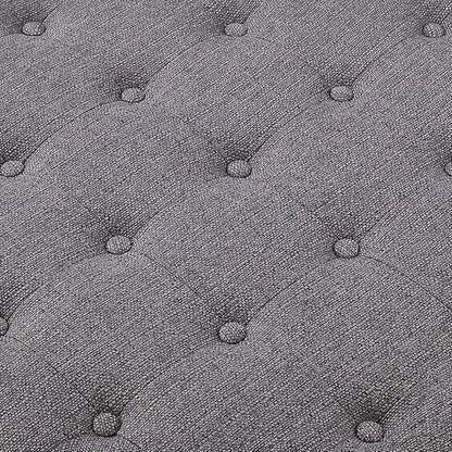 24KF Large Round Upholstered Tufted Linen Ottoman Coffee Table, Large Footrest Ottoman with Wood Shelf Storage-Granite