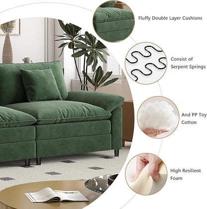 Aoowow Modular Sectional Sofa Modern Convertible Loveseat Couch,84 Inch Deep 2-Seater Sofas Comfy Chenille Cloud Sofas and Couches for Living Room Apartment(Green)