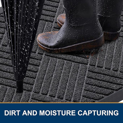 Smiry Front Door Mat Outside Entrance, Heavy Duty Outdoor Indoor Mat, Natural Rubber Doormat, Non Slip, Trap Dirt and Moisture, Easy Clean, Low Profile Patio Porch Entryway Mat, 29.5x17, Black Grey