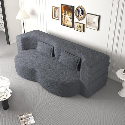 SZLIZCCC 78'' Modern Floor Sofa Bed, Convertible Teddy Fabric Sleeper with 2 Pillows, Modern Teddy Fabric Floor, Foam Folding Mattress for Living Room, Guest Bed, Playroom & Small Spaces (Grey)