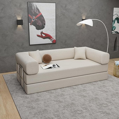 Convertible Couch Sofa Bed Foldable Floor Sleeper | Upgraded ALL High-Density 35D Foam | Fold Out Deep Seat Couch | King Size | Compression Sofa Sleeper for Living Room, Bedroom | Corduroy Beige