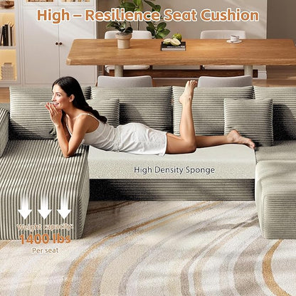 Fancyfire 134.6" Cloud Modular Sectional Couch with Chaise and Pillows,Ultimate Comfort U-Shaped Deep Seat Sofa,Boneless Couch Upholstered 3-Seater Sofas for Living Room, No Assembly Required(Khaki)