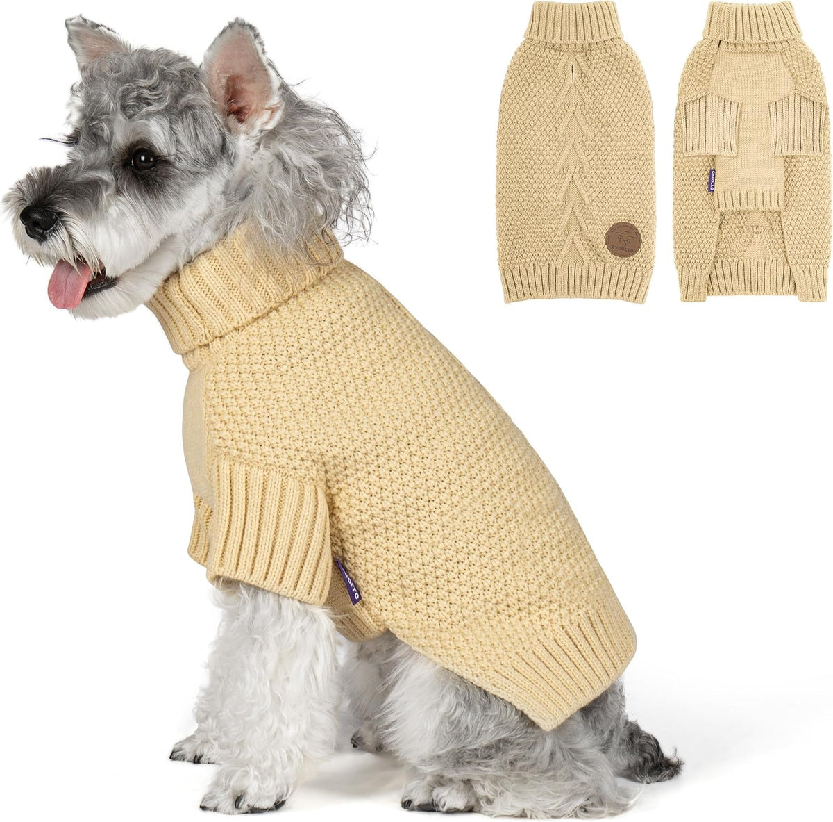 cyeollo Small Dog Sweater with Leash Hole Turtleneck Knitted Sweaters Winter Dog Clothes Sweaters for Small Dogs S