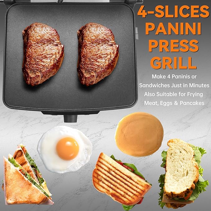 Baker's Friend Panini Press Electric Griddle, Panini Grill Press Sandwich Maker