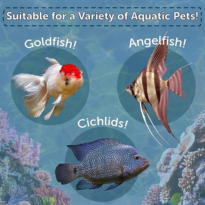 Aquatic Foods Inc. 3mm -1/18" California Blackworm & Beef Heart Floating Pellets for Marines, Cichlids, All Tropical Fish, Koi & Pond Fish, 4-Type Wafer & 12-Type Pellet Mix Included 3.4oz Canister