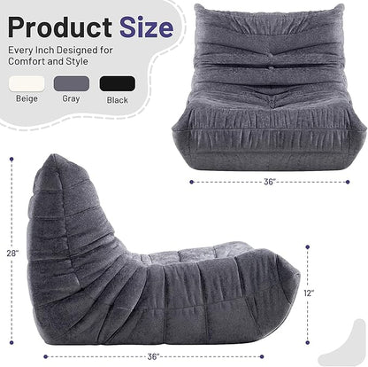 HABUTWAY Bean Bag Chair, Giant Bean Bag Chairs for Adults, Bean Bag Sofa with Filler Faux Fur, Memory Foam Bean Bag Couches Fireside Lazy Sofa for Living Room, Bedroom, Office (Grey)