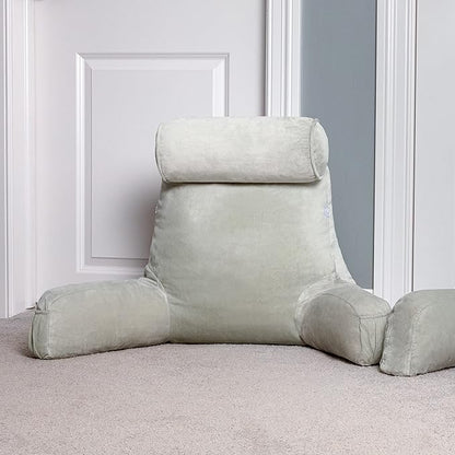 Husband Pillow Medium Desert Sage, Backrest for Kids, Teens, Petite Adults - Reading Pillows with Arms, Adjustable Plush Memory Foam, Bed Rest Chair Sitting Up, Detach Neck Roll, Removable Cover