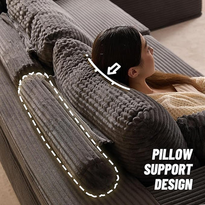 107" Boneless Couch with Deep Seat, Modular Sectional Sofa, Cloud Sectional Couch for Living Room, No Assembly Required, Corduroy, L-Shape Left?Grey