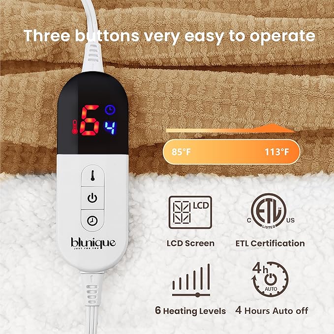 Heated Blanket Electric Throw Waffle, 50x60 Inches Sherpa Fleece Fast Heating