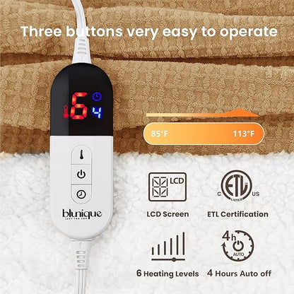 Heated Blanket Electric Throw Waffle, 50x60 Inches Sherpa Fleece Fast Heating