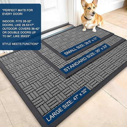 OLANLY Front Door Mat Outside Entrance 33x21, Absorbent, Heavy Duty Sturdy Natural Rubber Doormat Indoor Outdoor, Stain and Fade Resistant, Non-Slip Backing Low Profile Floor Mat for Entryway, Grey