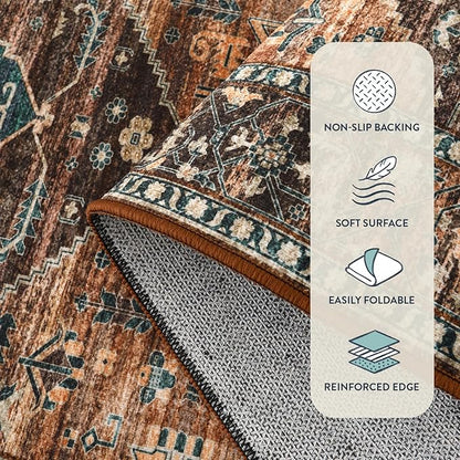 Lahome Hallway Runner Rug - 2x6 Washable Non-Slip Carpet Runner, Throw Untra-Thin Stain Resistant Kitchen Carpet, Vintage Medallion Print Non-Shedding Mat for Bedroom Entryway Bathroom