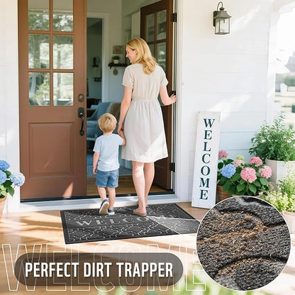Yimobra Welcome Matt Outdoor Indoor 29.5x17, All-Weather Waterproof Front Door Mat Outside Entrance, Non-Slip Low Profile Porch Patio Doormat, Dark Grey