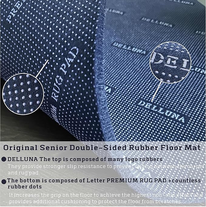 DELLUNA Non-Slip Area Rug Pad 3/8" Thick 2'x8' Double Side Rubber + Felt, Premium Deluxe Cushioned- Safe for All Floors, Adds Comfort and Protection, Ultra Strong Grip, Stop Rug from Moving.